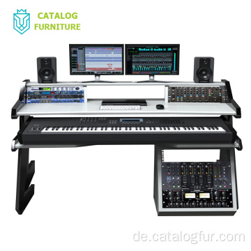Audiostudio-Notenpult mit 2 Ebenen aus Holz mit Keyboardständer in lackierter Oberfläche